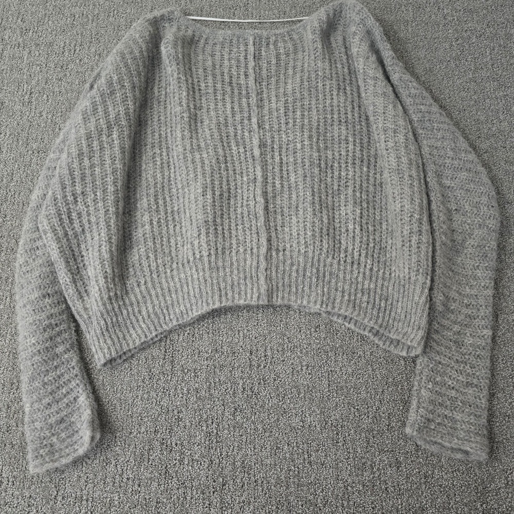 Free People‎ M Oversize Sweater Alpaca Dolman Sleeves Moonbeam V-Neck Gray - Picture 8 of 8